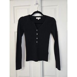 J.Crew Black Ribbed Henley Long Sleeve Top Slim Fit Lyocell Blend XS